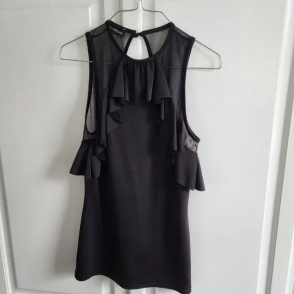 bebe Black Sleeveless Top With Mesh and Keyhole Back, Size Small - Picture 3 of 13